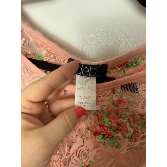 Vintage Y2K DEB Pink Floral Lace Sheer Short Sleeve Romantic Baby Top Small - Picture 3 of 6
